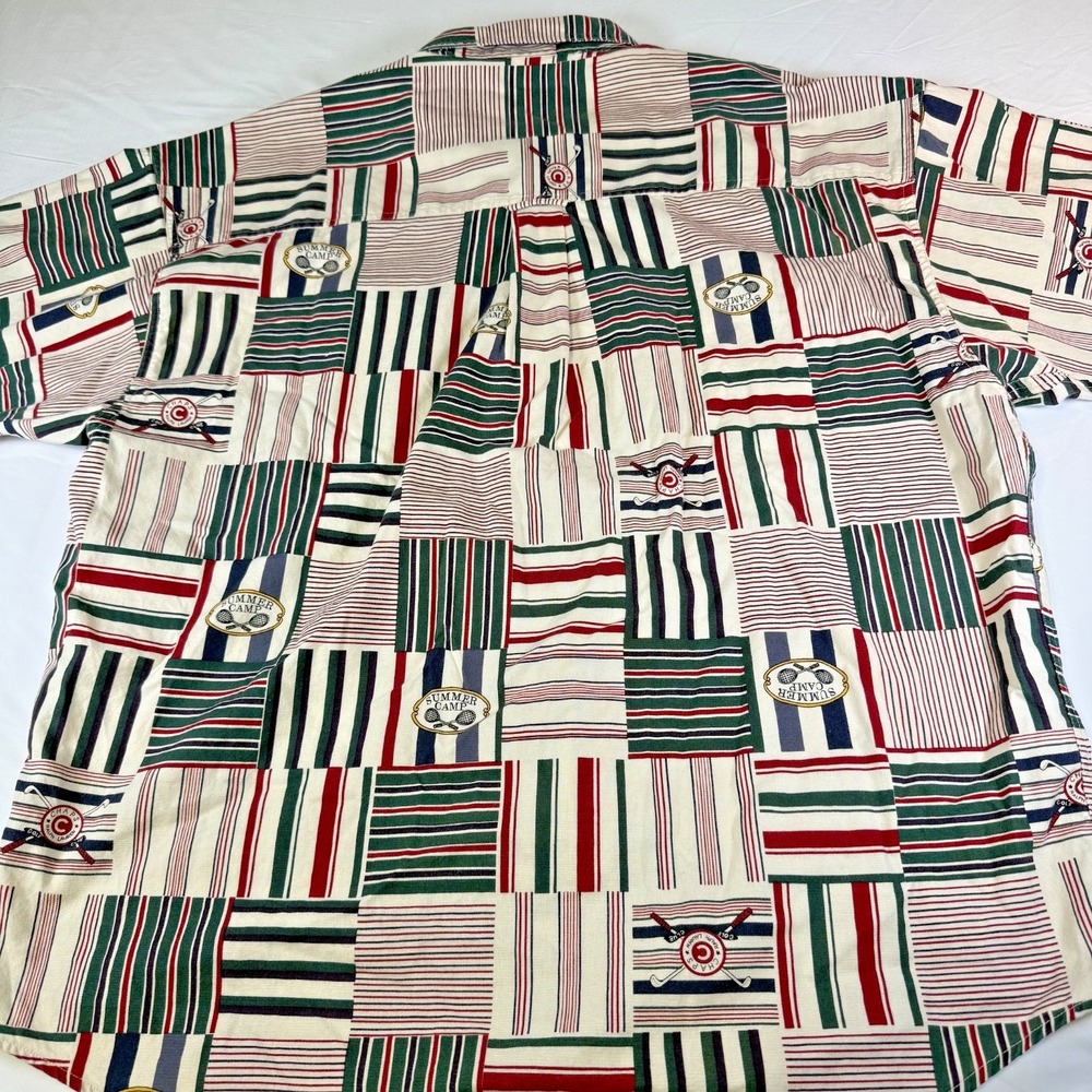 Vintage 1990s Chaps Ralph Lauren Patchwork Camp Shirt Men's Size XL Made in USA - Picture 3 of 6